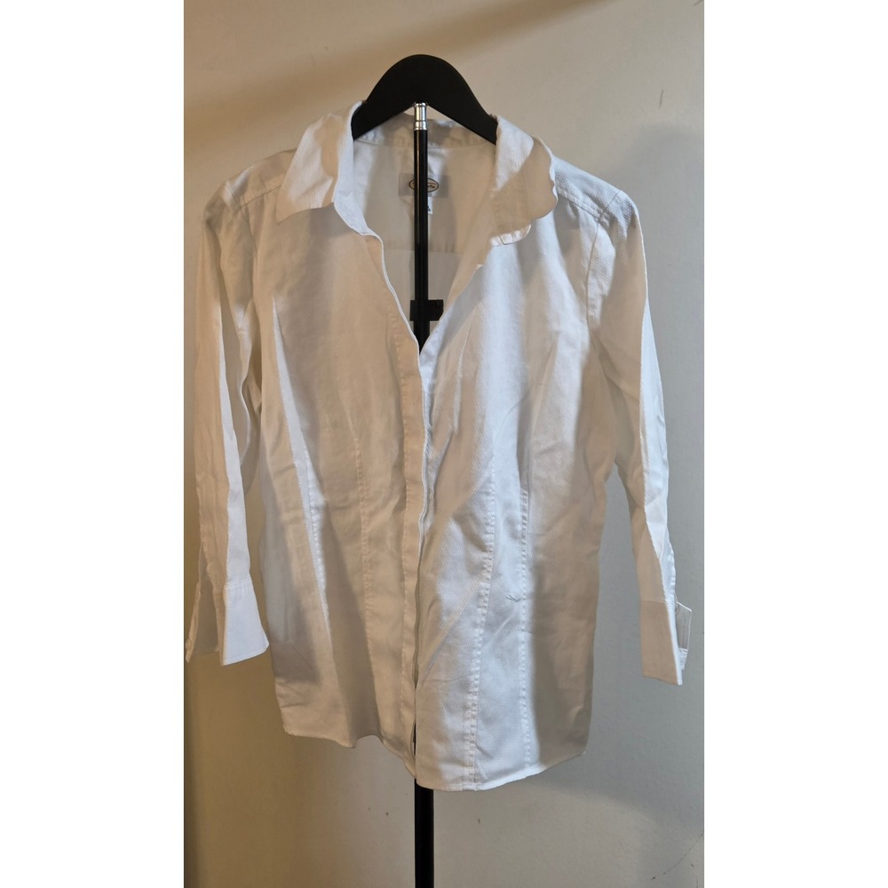 Talbots Textured Button Up Blouse Women's Size 10 White